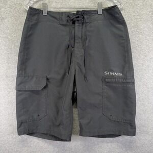 Simms Shorts Mens 32 Black Solarflex Fishing Cargo Drawstring 11in Outdoor